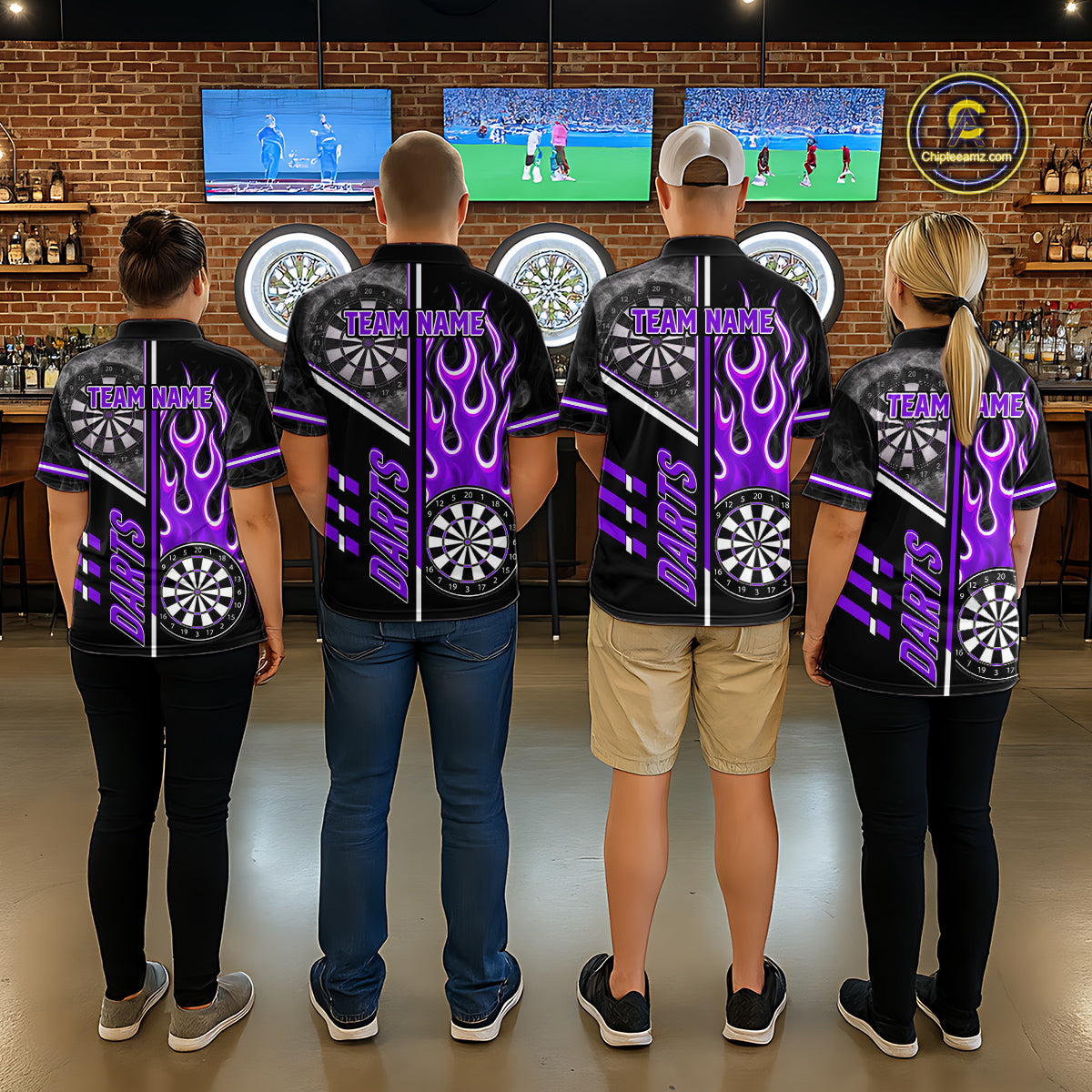 Black And Purple Flaming Smoke Darts Shirt For Women Custom Darts Jersey Team Polo & 1/4 Zip TDM6096