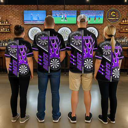 Black And Purple Flaming Smoke Darts Shirt For Women Custom Darts Jersey Team Polo & 1/4 Zip TDM6096