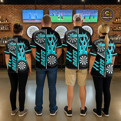 Black And Turquoise Flaming Smoke Darts Shirt For Women Custom Darts Jersey Team Polo & 1/4 Zip TDM6097