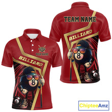 Load image into Gallery viewer, Red Funny 8 Ball Pool Billiard Shirt For Men Custom Gold Billiard Team Jersey Polo &amp; 1/4 Zip TDM6354