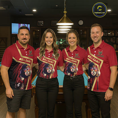 Red Funny 8 Ball Pool Billiard Shirt For Women Custom Gold Billiard Team Jersey Polo & 1/4 Zip TDM6354