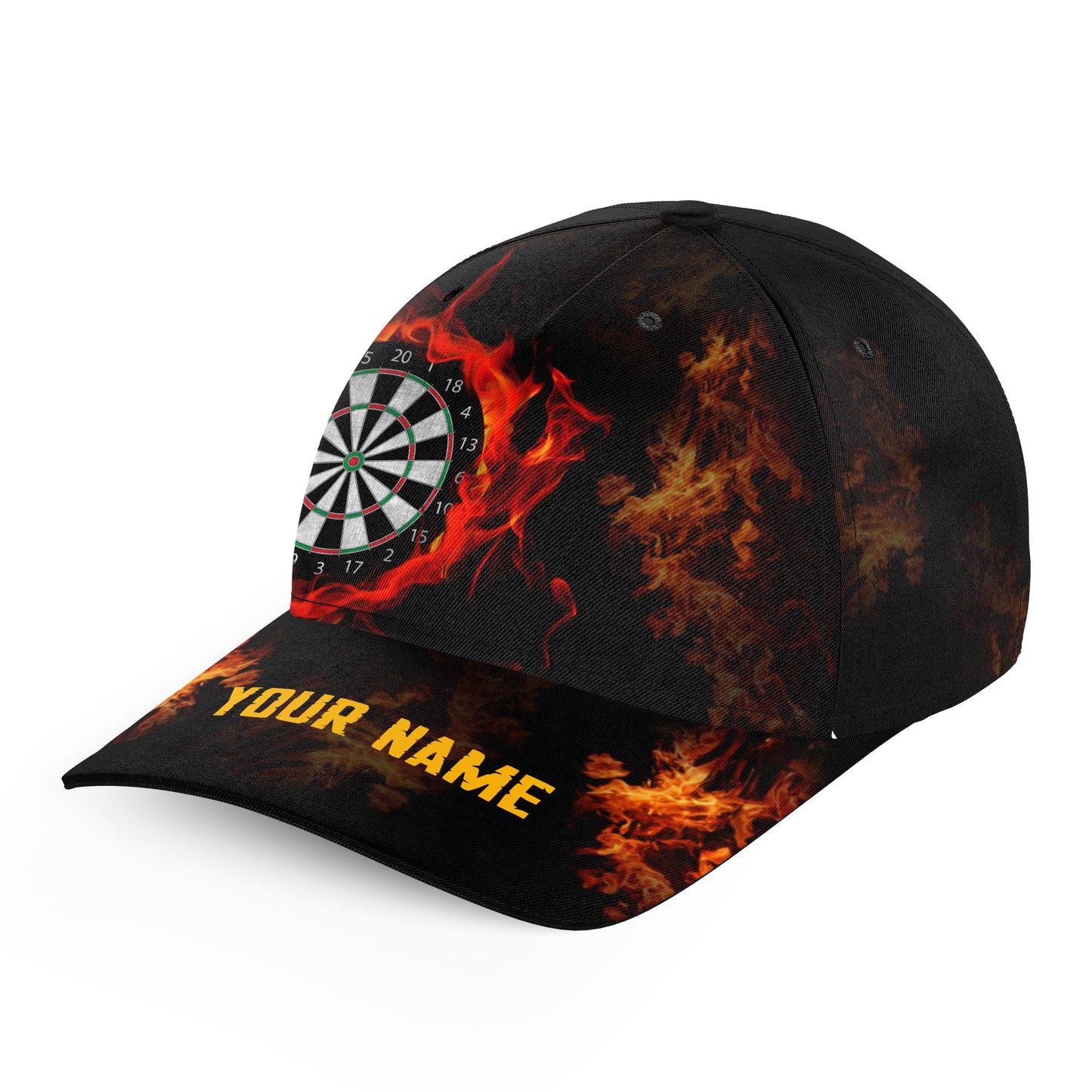 Personalized Fire Flame Dartboard 3D Printed Darts Hat, Custom Adjustable Baseball Darts Caps TDM1626