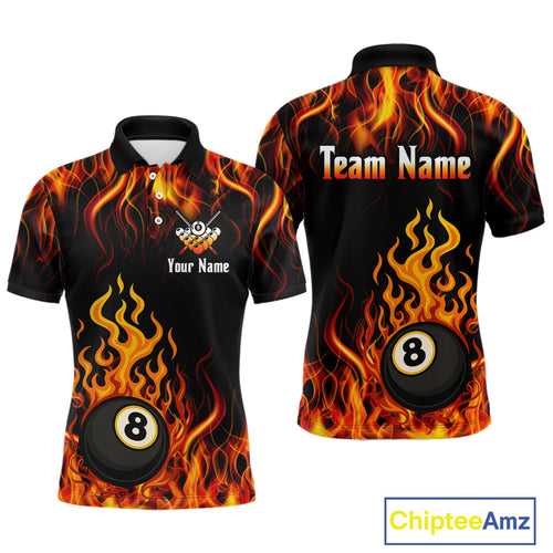 Billiard Fire 8 Ball Flame Custom Men's Billiard Shirts, Billiard Team Pool Jerseys |Orange TDM4011