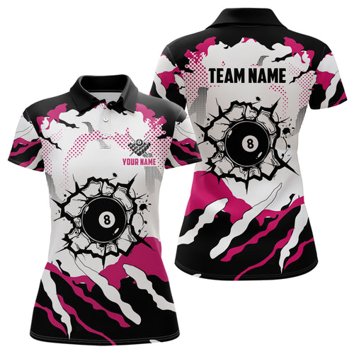Funny Pink And White Camo 8 Ball Pool Break Custom Women Billiard Shirts, Billiard Jerseys Clothing TDM1834
