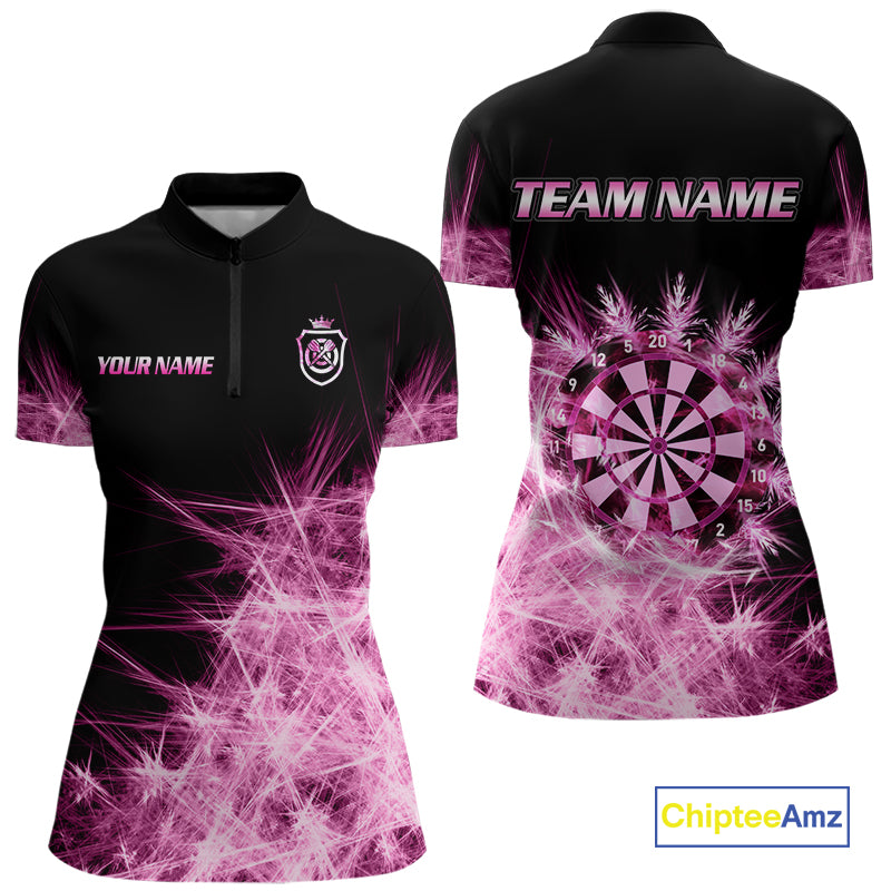 Pink Icy Light Darts Polo & Quarter Zip Shirts For Women Custom Dart Shirts For Team Darts Jerseys TDM7270