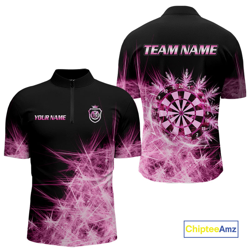 Pink Icy Light Darts Polo & Quarter Zip Shirts For Men Custom Dart Shirts For Team Darts Jerseys TDM7270