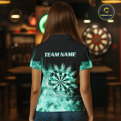 Teal Icy Light Darts Polo & Quarter Zip Shirts For Women Custom Dart Shirts For Team Darts Jerseys TDM7271