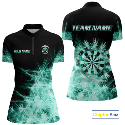 Teal Icy Light Darts Polo & Quarter Zip Shirts For Women Custom Dart Shirts For Team Darts Jerseys TDM7271