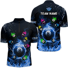 Load image into Gallery viewer, Personalized Colorful 8 Ball Fire 3D Men Polo &amp; 1/4 Zip Shirts, Team League Billiard Jerseys |Blue TDM2767