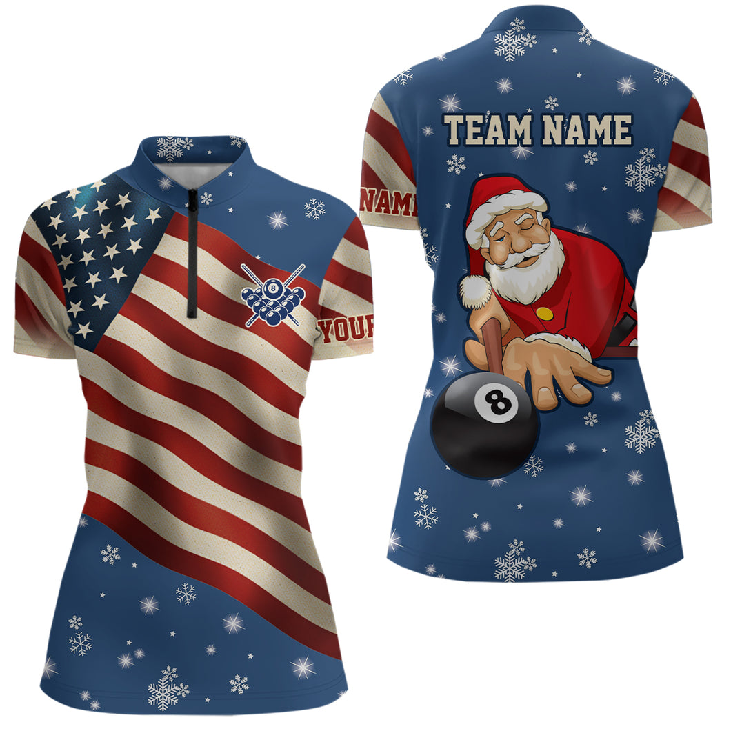 Funny Christmas Santa And Billiard American Flag Snowflakes Custom Women Quarter-Zip Shirts TDM0595