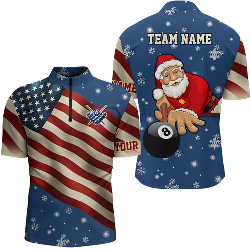 Funny Christmas Santa And Billiard American Flag Snowflakes Custom Men Quarter-Zip Shirts TDM0595
