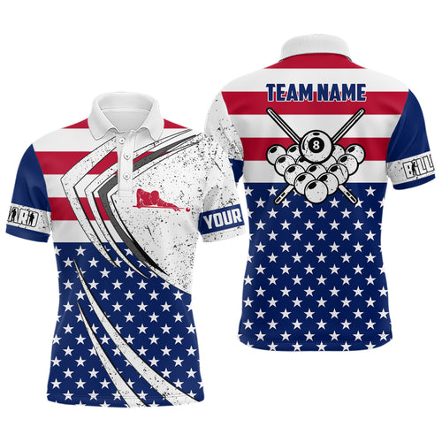 Personalized Billiard Balls American Flag Men Polo Shirts Custom Patriotic Billiard Player Outfit TDM0598