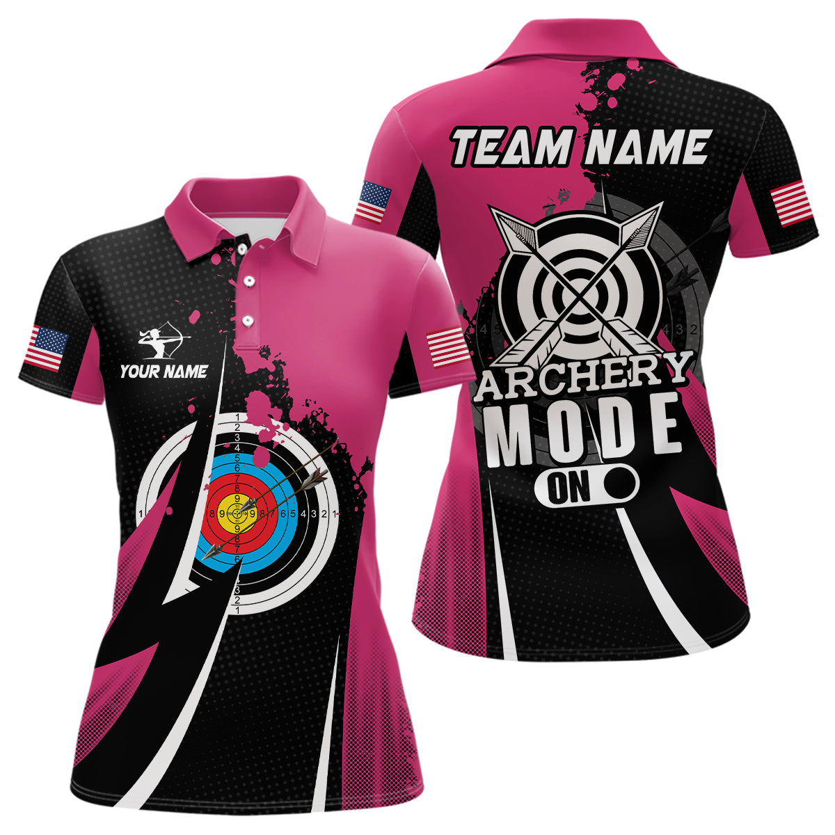 Personalized Pink Jerseys Archery Mode On Polo Shirts For Women, Valentine Archery Sport Shirts TDM0929