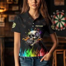 Load image into Gallery viewer, Personalized Funny 3D Darts Skull Colorful Fire Darts Polo Shirts For Women Custom Dart Team Jerseys TDM1261