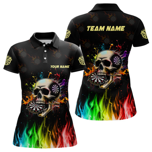 Personalized Funny 3D Darts Skull Colorful Fire Darts Polo Shirts For Women Custom Dart Team Jerseys TDM1261