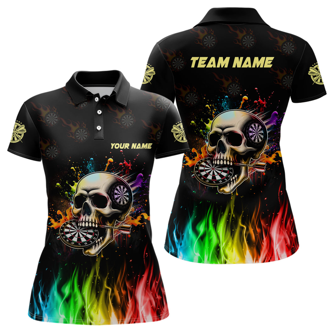 Personalized Funny 3D Darts Skull Colorful Fire Darts Polo Shirts For Women Custom Dart Team Jerseys TDM1261