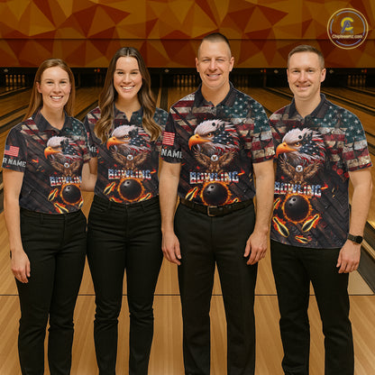 Vintage American Flag Bowling Shirt For Women Custom Eagle Bowling Team Jersey Polo & 1/4 Zip TDM6107