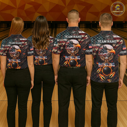Vintage American Flag Bowling Shirt For Women Custom Eagle Bowling Team Jersey Polo & 1/4 Zip TDM6107