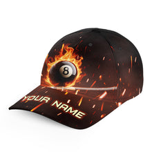 Load image into Gallery viewer, Personalized Flaming 8 Ball Pool 3D Printed Billiard Baseball Caps Custom Name Top Hat Billiards TDM1468