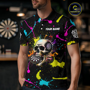 Personalized Funny Skull Colorful Paint Dart Shirt For Men Custom Darts Team Jersey Polo & 1/4 Zip TDM4213