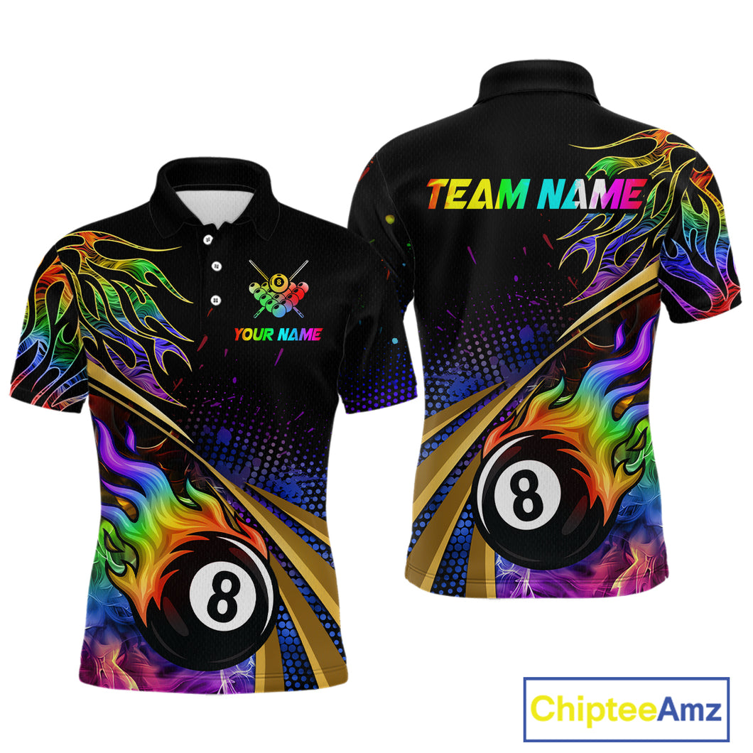 Personalized Colorful Flame 8 Ball Billiard Shirt For Men Custom Pool Team Jerseys Polo & 1/4 Zip TDM4214