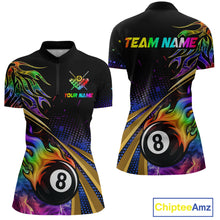 Load image into Gallery viewer, Personalized Colorful Flame 8 Ball Billiard Shirt For Women Custom Pool Team Jerseys Polo &amp; 1/4 Zip TDM4214