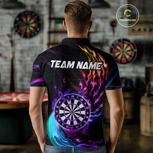 Personalized Purple Blue Dartboard Flame Dart Shirt For Men Custom Darts League Team Jerseys TDM4216