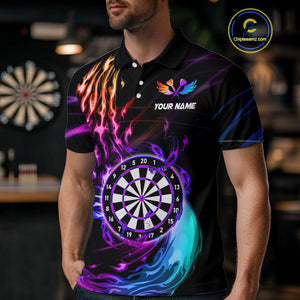 Personalized Purple Blue Dartboard Flame Dart Shirt For Men Custom Darts League Team Jerseys TDM4216