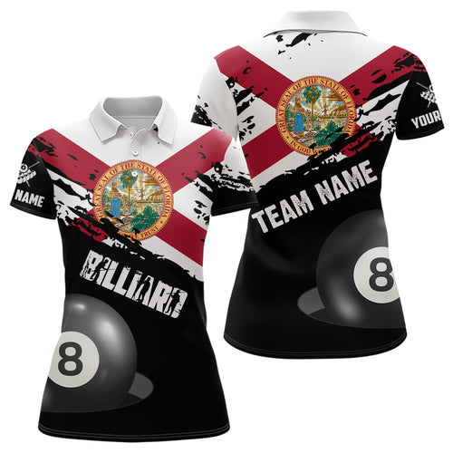 Personalized Grunge Florida Flag 8 Ball Billiard Shirts For Women Custom Patriotic Billiard Jerseys TDM2044