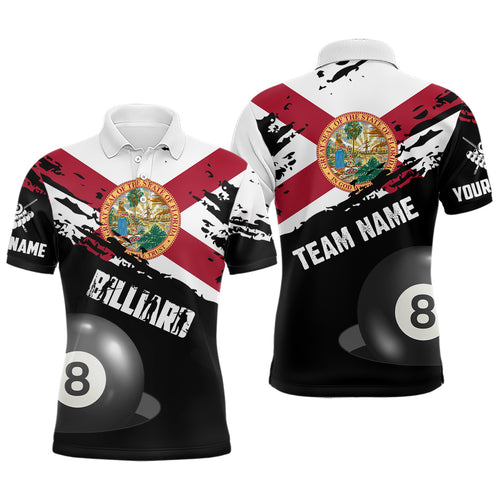 Personalized Grunge Florida Flag 8 Ball Billiard Shirts For Men Custom Patriotic Billiard Jerseys TDM2044