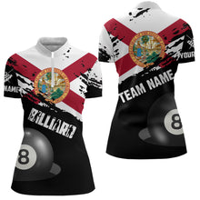 Load image into Gallery viewer, Personalized Grunge Florida Flag 8 Ball Billiard Shirts For Women Custom Patriotic Billiard Jerseys TDM2044