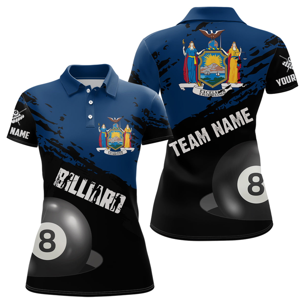 Personalized Grunge New York Flag 8 Ball Billiard Shirts For Women Custom Patriotic Billiard Jerseys TDM2045