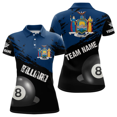 Personalized Grunge New York Flag 8 Ball Billiard Shirts For Women Custom Patriotic Billiard Jerseys TDM2045