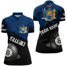 Load image into Gallery viewer, Personalized Grunge New York Flag 8 Ball Billiard Shirts For Women Custom Patriotic Billiard Jerseys TDM2045