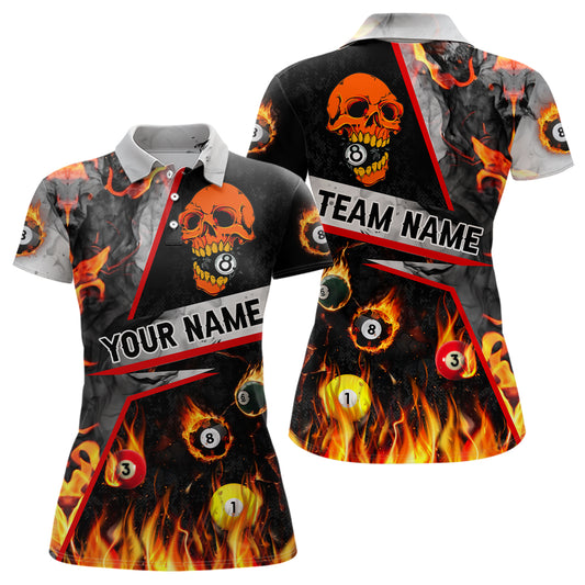 Personalized Pool 8 Ball Skull On Fire 3D Full Printing Billiard Polo Shirts For Women TDM0127