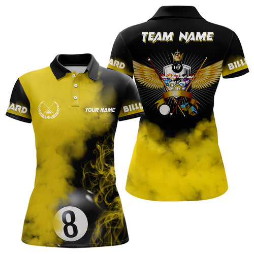 Personalized Billiard Wings Yellow Smoke 3D Shirts For Women Custom 8 Ball Pool Polo Shirts TDM0380