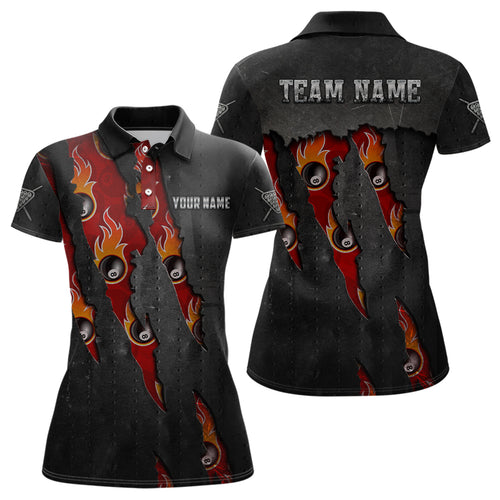 Funny Flaming 8 Ball Pool Pattern Custom Billiard Women Polo Shirts, Best Pool Player Outfit TDM0603