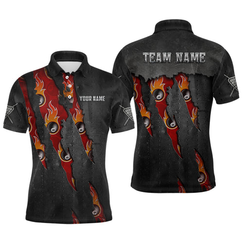 Funny Flaming 8 Ball Pool Pattern Custom Billiard Men Polo Shirts, Best Pool Player Outfit TDM0603