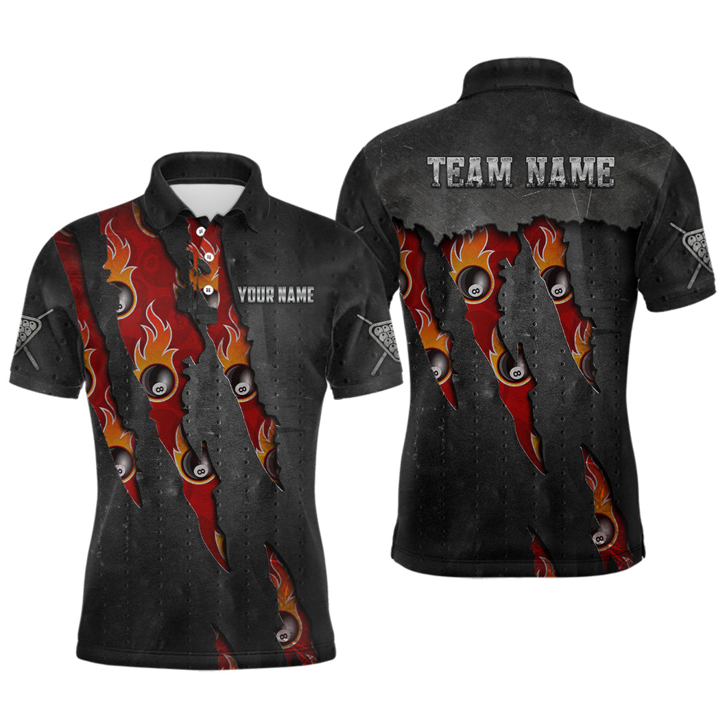 Funny Flaming 8 Ball Pool Pattern Custom Billiard Men Polo Shirts, Best Pool Player Outfit TDM0603