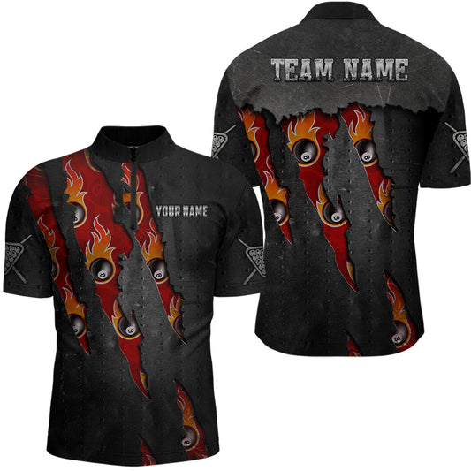 Funny Flaming 8 Ball Pattern Custom Billiard Men Quarter-Zip Shirt Pool Player Outfit TDM0603