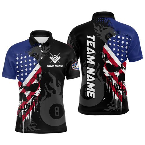 Grunge American Flag Skull 8 Ball Pool Custom Men Billiard Shirts, Patriotic Billiard Team Jerseys  TDM3249