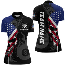 Load image into Gallery viewer, Grunge American Flag Skull 8 Ball Pool Custom Women Billiard Shirts, Patriotic Billiard Team Jerseys  TDM3249