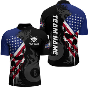 Grunge American Flag Skull 8 Ball Pool Custom Men Billiard Shirts, Patriotic Billiard Team Jerseys  TDM3249