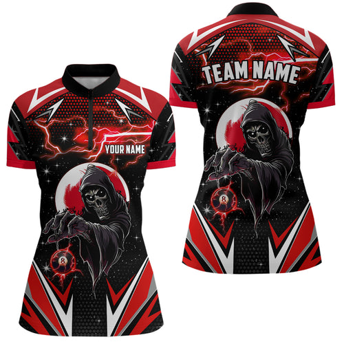 Grim Reaper Red Billiard Jerseys Custom Women Quarter-Zip Shirts Team League Billiard Shirts TDM1264