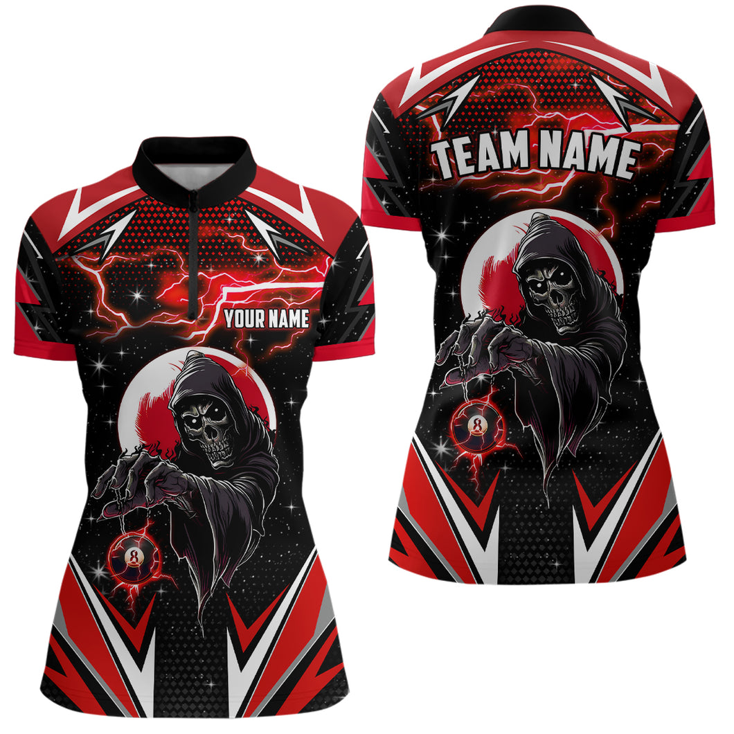 Grim Reaper Red Billiard Jerseys Custom Women Quarter-Zip Shirts Team League Billiard Shirts TDM1264