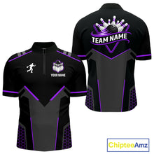 Load image into Gallery viewer, Personalized Bowling Jersey For Men, Custom Black And Purple Bowling Team Shirt Polo &amp; 1/4 Zip TDM6547