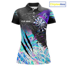 Load image into Gallery viewer, Custom holographic dartboard eagle darts team jersey polo shirt for women featuring a holographic eagle and dartboard design, premium custom darts league apparel.