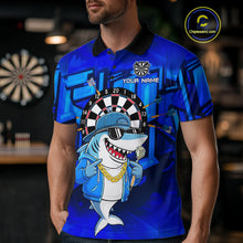 Load image into Gallery viewer, Blue Funny Shark Custom Darts Shirt For Men, Personalized Darts Jersey Team Polo &amp; Quarter Zip TDM5245