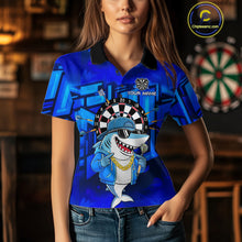 Load image into Gallery viewer, Blue Funny Shark Custom Darts Shirt For Women, Personalized Darts Jersey Team Polo &amp; Quarter Zip TDM5245