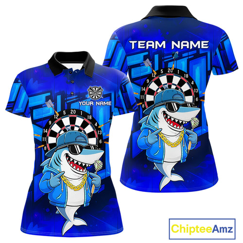Blue Funny Shark Custom Darts Shirt For Women, Personalized Darts Jersey Team Polo & Quarter Zip TDM5245